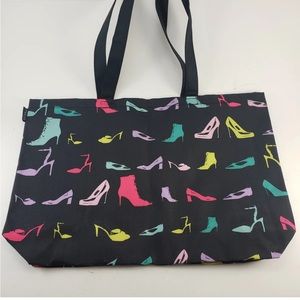 Shoe Theme Nylon Canvas Tote Bag New Macy's 18" x 12" Black